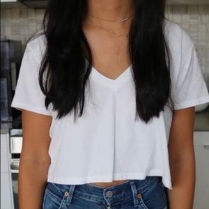 Brandy Melville White V-Neck Crop Top Size Small